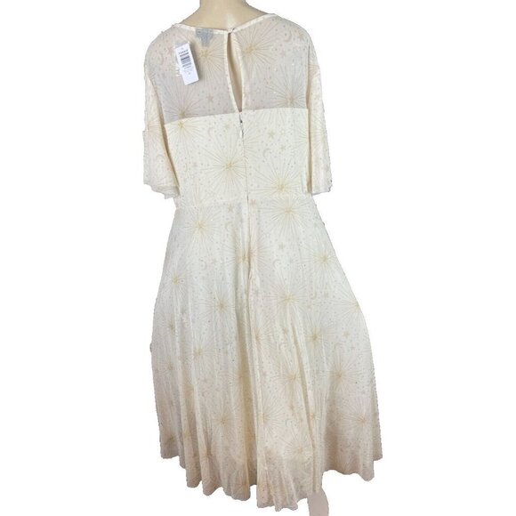 Torrid 30 Ivory Celestial Lined Mesh Tulle Keyhole Back Short Sleeve Midi Dress - Picture 4 of 6